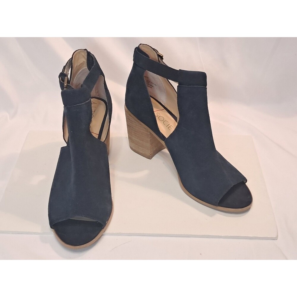 Sole Society Ferris Ink Blue Suede Leather Sandals Open Toe 3.5" Heel Size 11